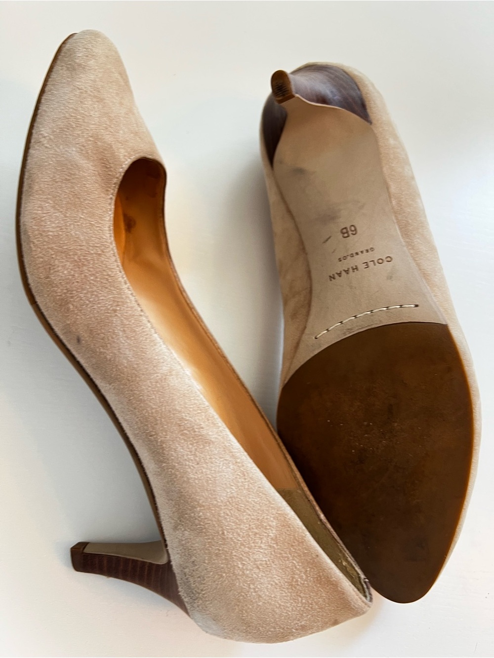 Cole Haan Grand Os Nude Suede Almond Toe Heels
